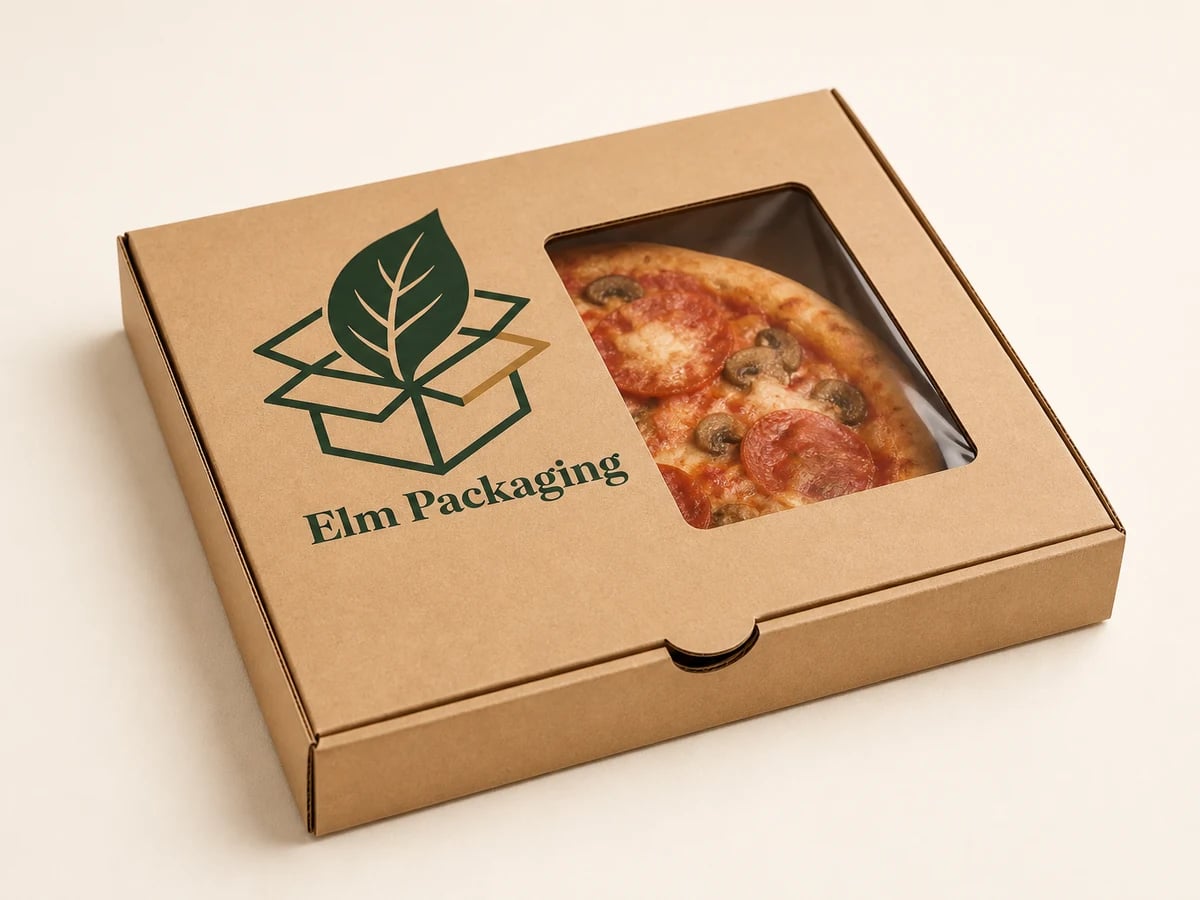 Custom F Flute Pizza Window Boxes with custom brand printing