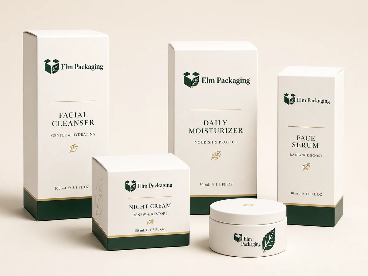 Custom White Cosmetic Packaging with custom brand printing