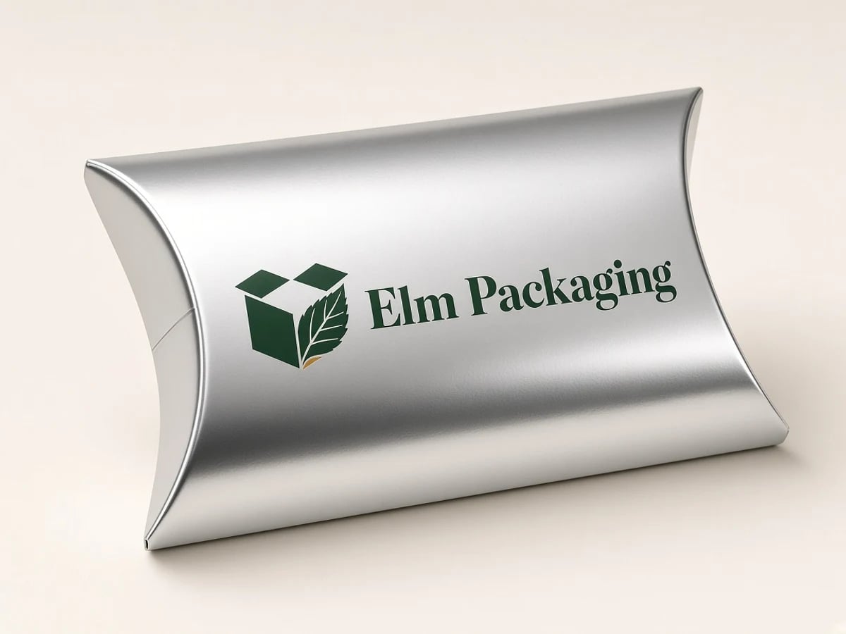 Custom Silver Pillow Boxes with custom brand printing