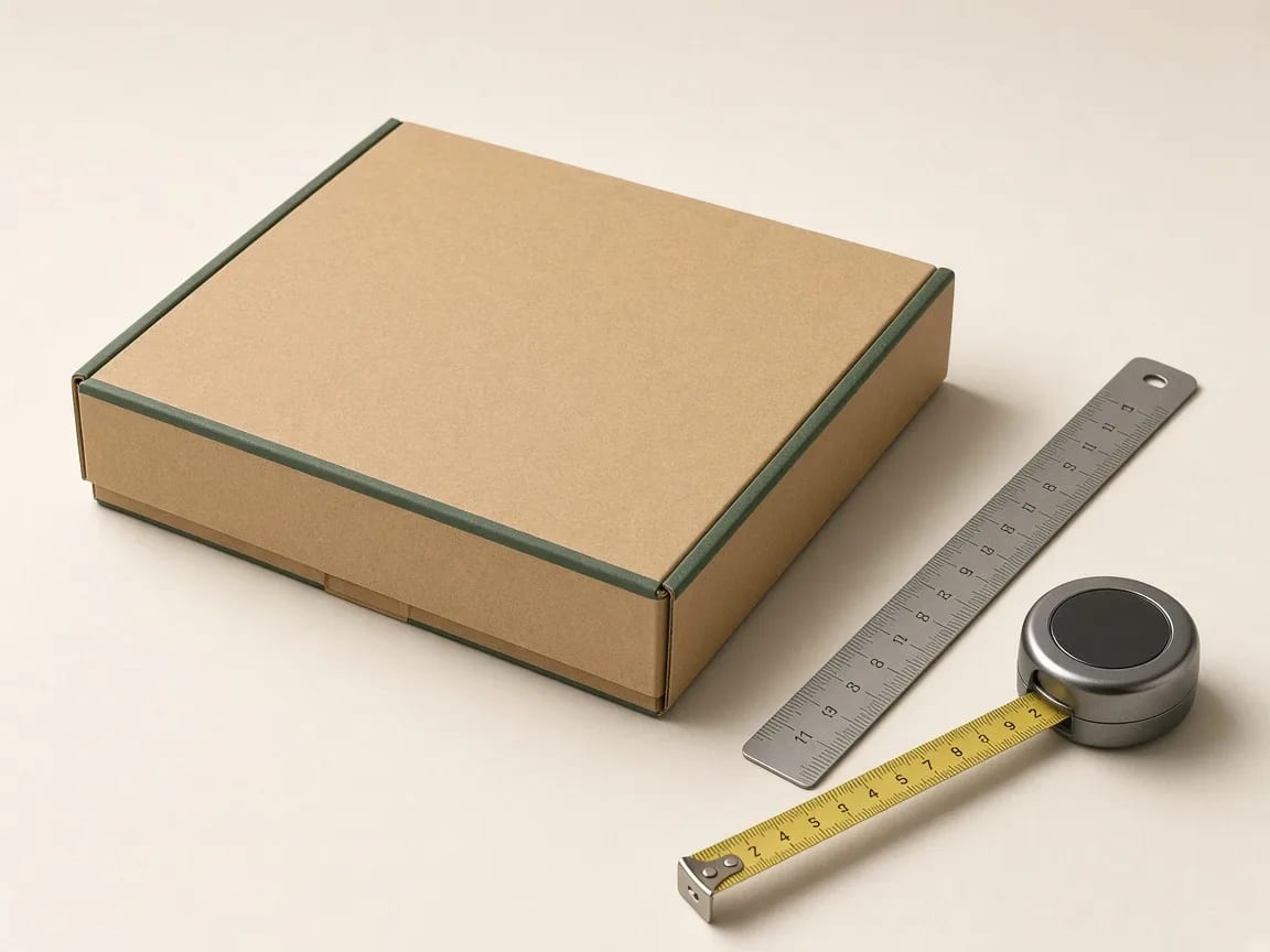 Custom box sized with a ruler and measuring tape