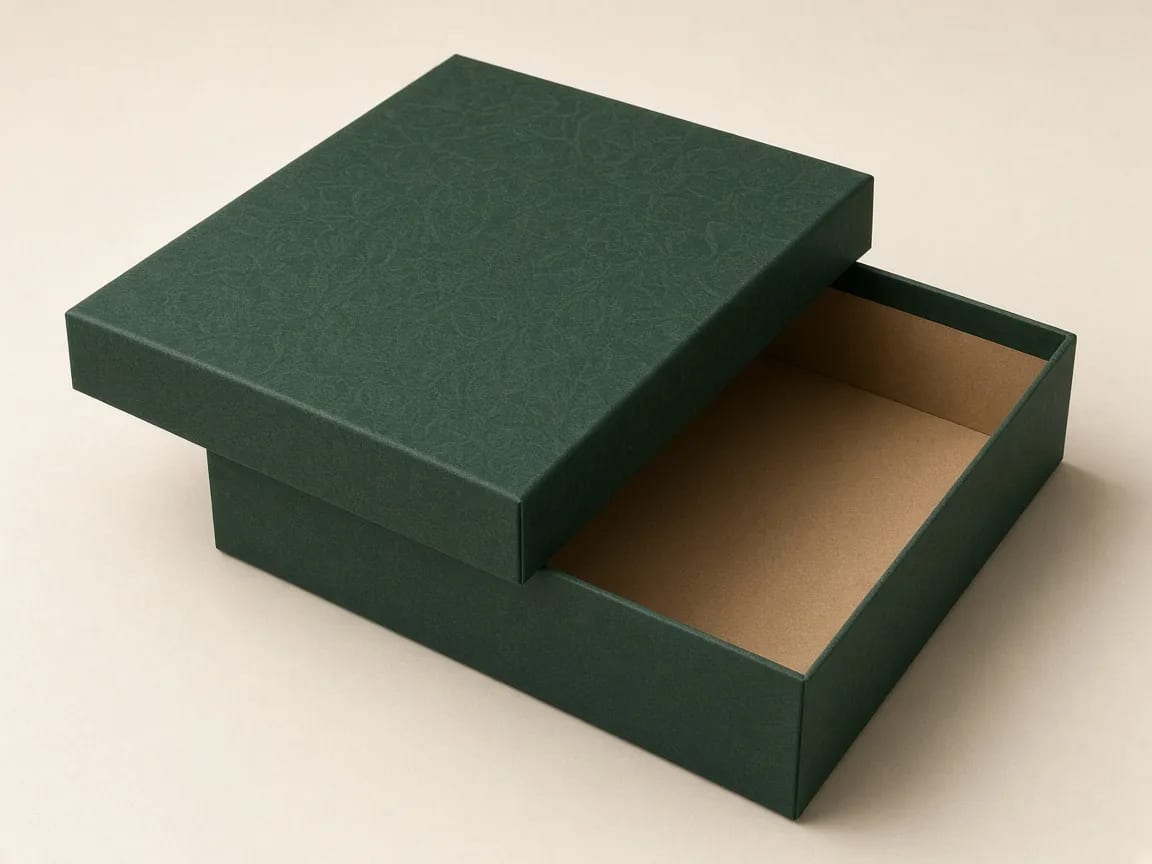 Premium rigid chipboard gift box with wrapped lid